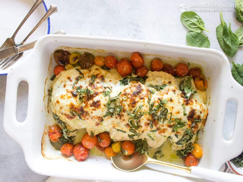 pesto caprese chicken casserole ketodietapp.com