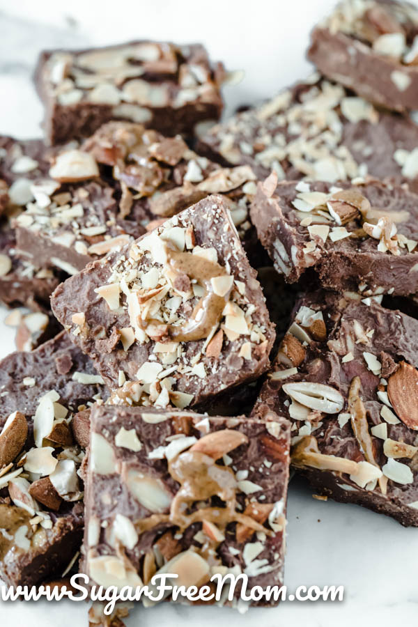 chocolate almond butter crunch bark fat bomb sugarfreemom.com