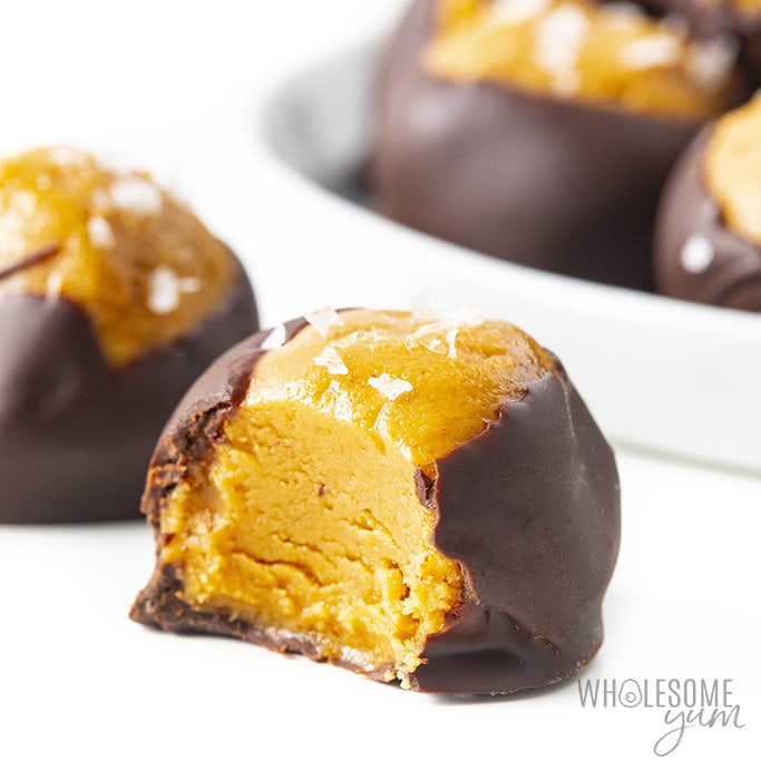 chocolate peanut butter fat bomb keto buckeye wholesomeyum.com